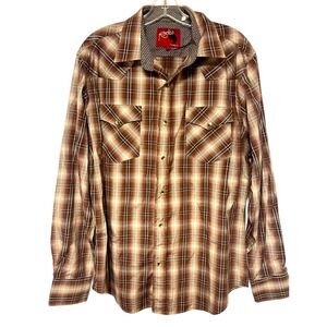 Rodeo Clothing Co. Brown Plaid Pearl Snap Western Shirt Mens Large